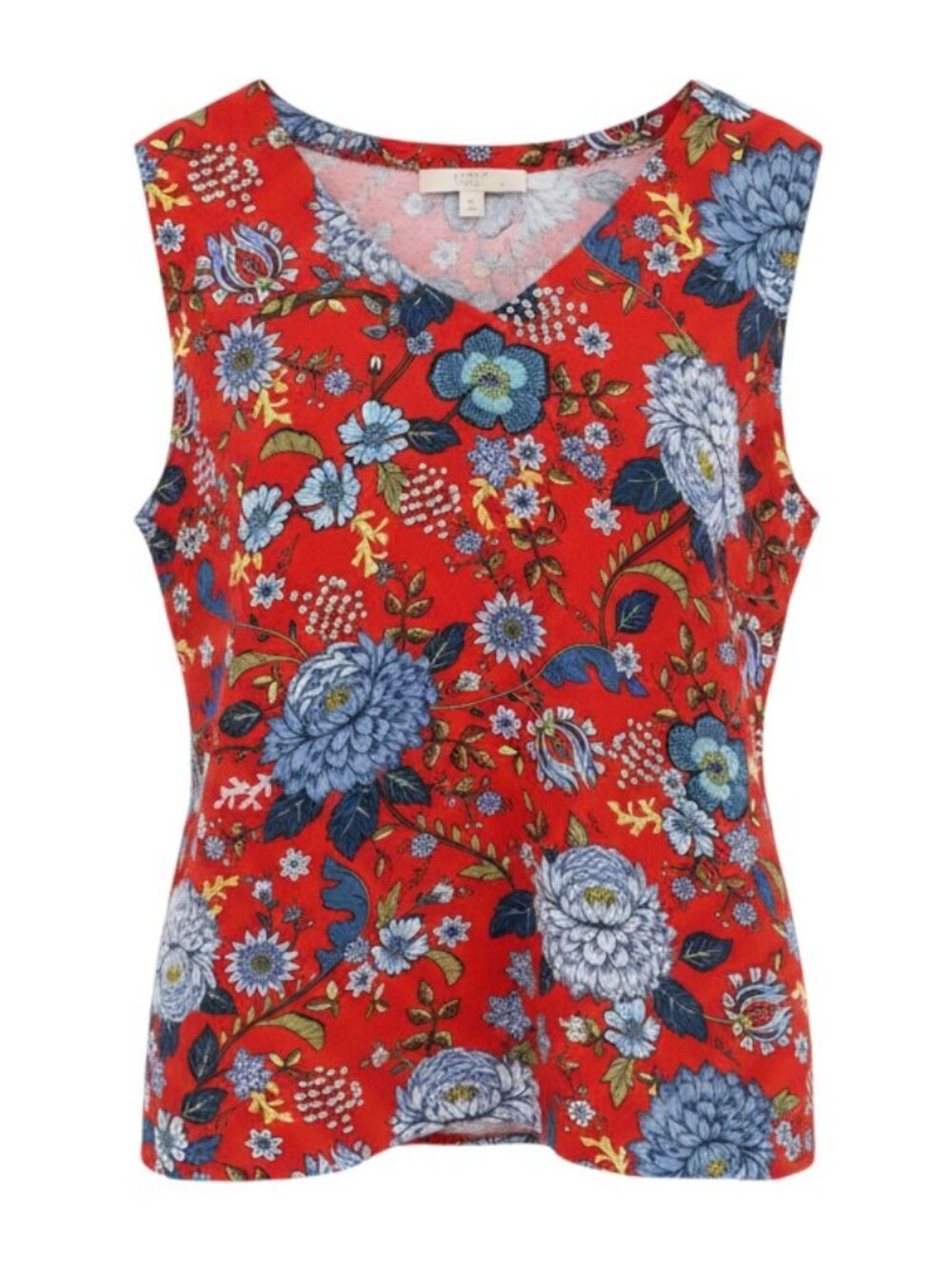 LOFT PLUS Floral V-Neck Tank Top Size 22 Red Blue Sleeveless Blouse EUC Boho
